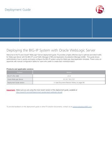 Oracle WebLogic (BIG-IP v11.4: LTM, AAM) - F5 Networks