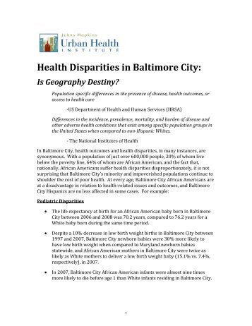 Health Disparities in Baltimore City: Is Geography Destiny?