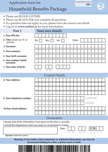 Free Households Benefits Application Form - Crosscare
