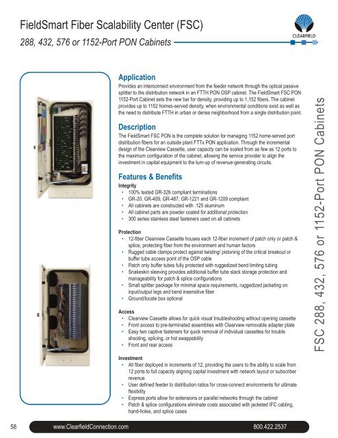 FieldSmart FSC 288, 432, 576 or 1152 PON Cabinets - Clearfield