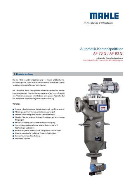 Automatik-Kantenspaltfilter AF 73 G / AF 93 G - MAHLE Industry ...