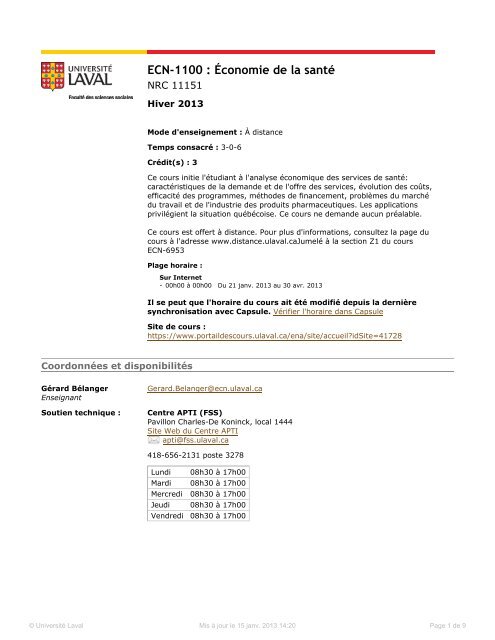 ECN-1100 : Économie de la santé - Département d'économique ...