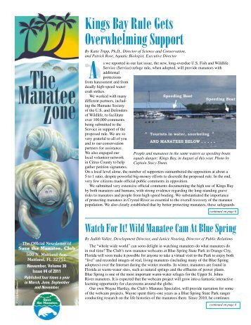 Kings Bay Rule Gets Overwhelming Support - Save the Manatee Club