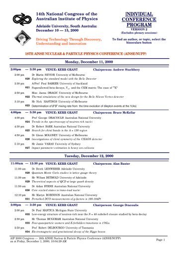 individual conference program - Physics - University of Adelaide