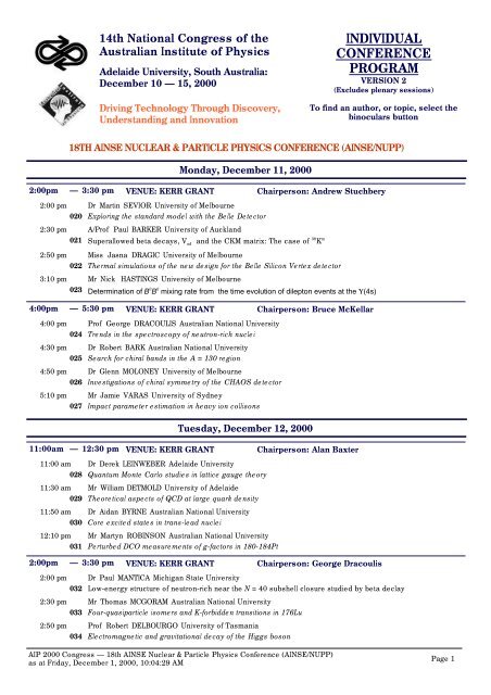 individual conference program - Physics - University of Adelaide