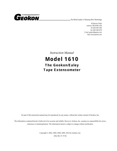 Tape Extensometer - Geokon, Incorporated