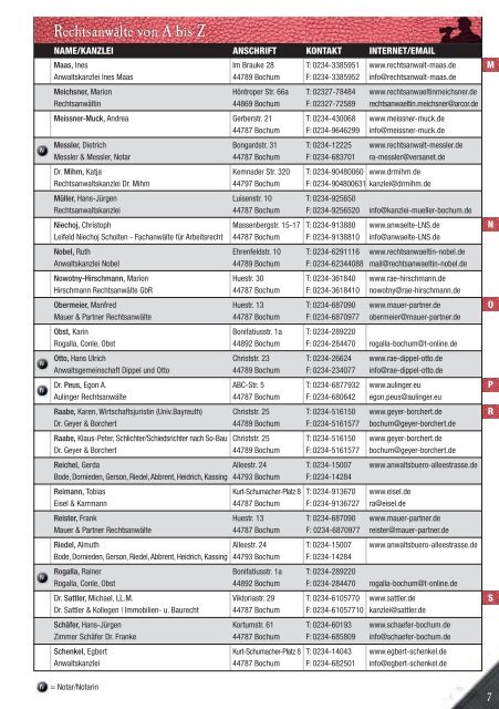 Adressbuch des - Bochumer Anwalt