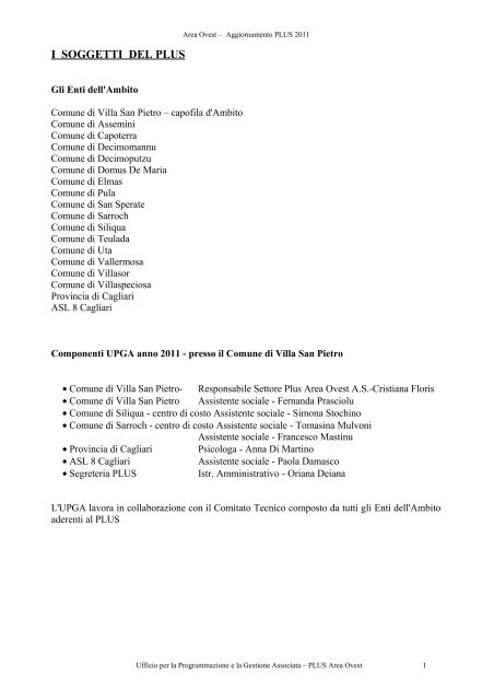 2011 Area Ovest - Sociale - Provincia di Cagliari