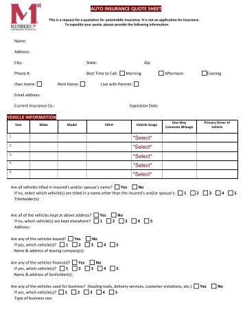 Auto Insurance Quote Form - Members 1st Federal Credit Union