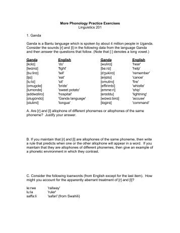 More Phonology Practice Exercises Linguistics 201 1. Ganda Ganda ...