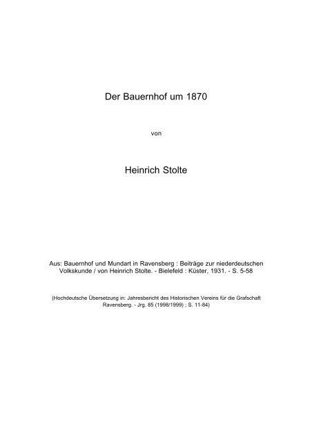 Der Bauernhof um 1870 Heinrich Stolte - Plattdeutsch ...