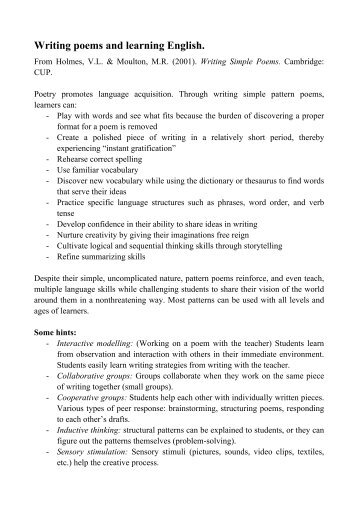 Teaching writing: Students' form-focused poems - Finchpark