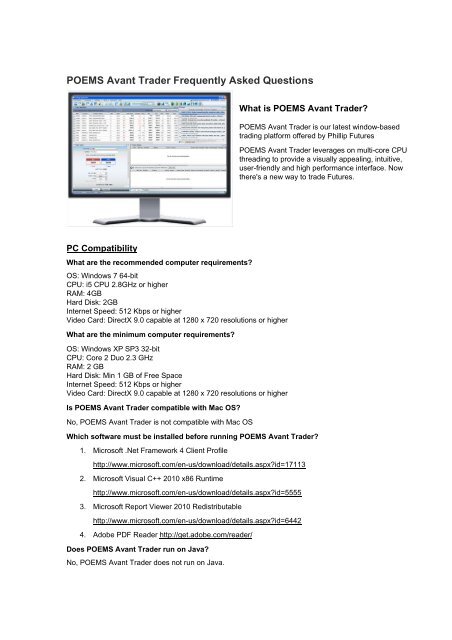 POEMS Avant Trader Frequently Asked Questions - Phillip Futures