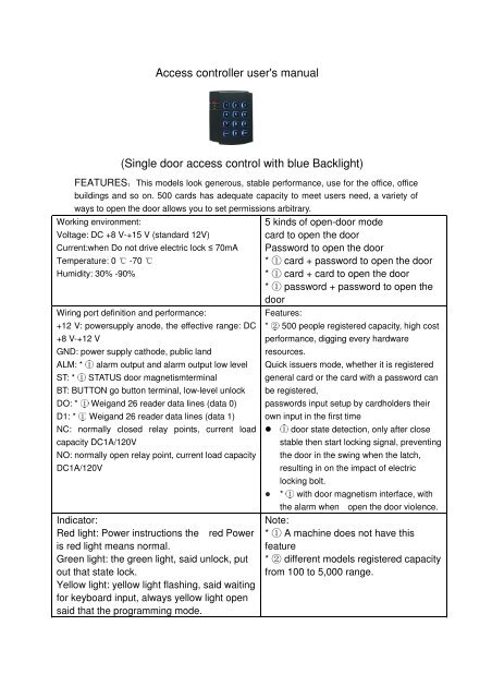 Access controller user's manual (Single door access control with ...