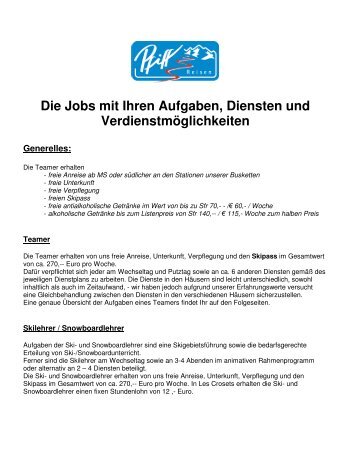 Die Jobs mit Ihren Aufgaben, Diensten und ... - Pfiff Reisen