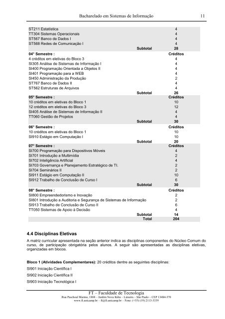 Projeto Pedagógico - Faculdade de Tecnologia - Unicamp