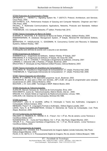 Projeto Pedagógico - Faculdade de Tecnologia - Unicamp