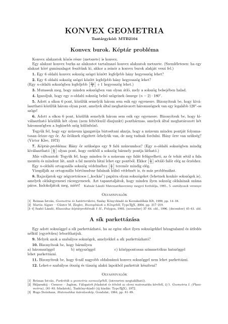 RÃ³ka SÃ¡ndor, konvex geometria (pdf)