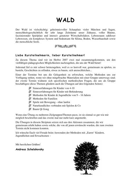 Wald Erlebnisorientierte Methoden für die Arbeit mit Kindern ...