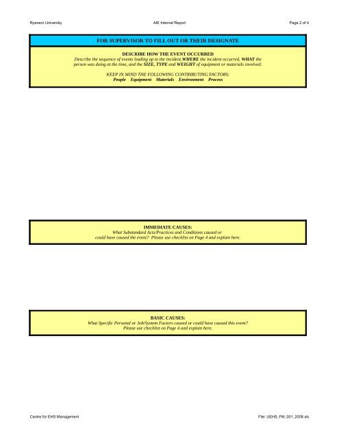 Incident Report Form - Department of Physics - Ryerson University