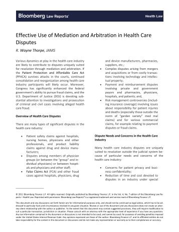 Effective Use of Mediation and Arbitration in Health Care ... - Jams