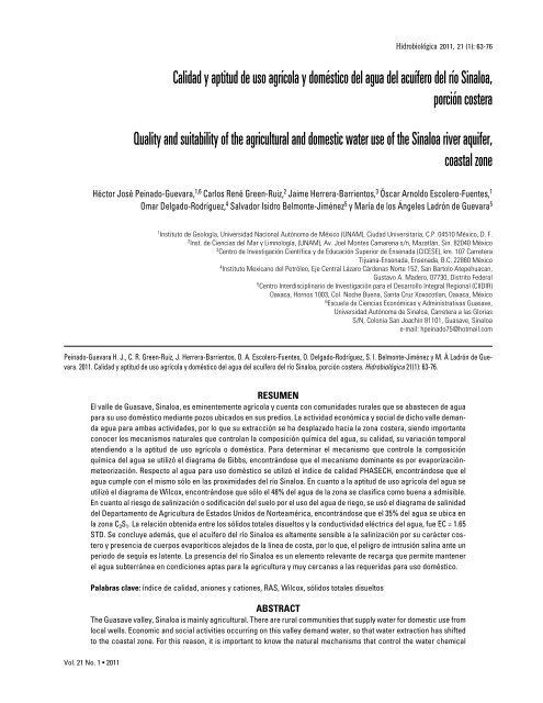 Calidad y aptitud de uso agrÃ­cola y domÃ©stico del agua del ... - SciELO