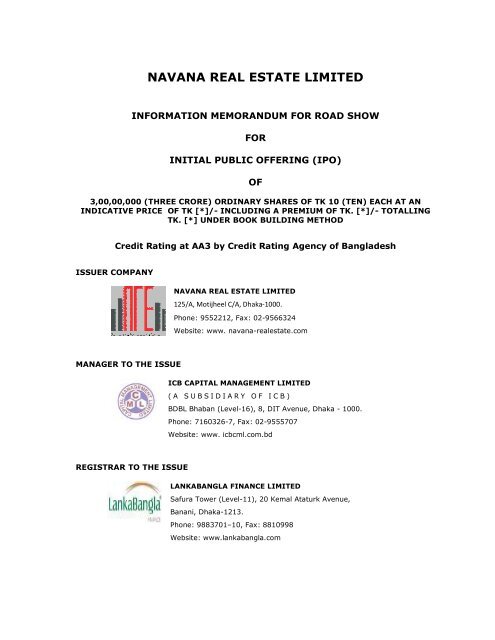 NAVANA REAL ESTATE LIMITED - Dhaka Stock Exchange