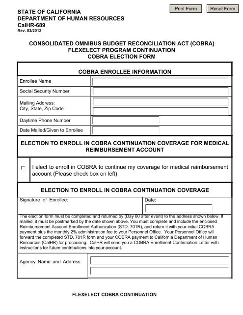 COBRA Election Form (CalHR 689) - State of California