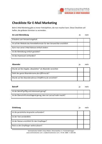 Checkliste fÃ¼r E-Mail Marketing - Seminarkontor GmbH