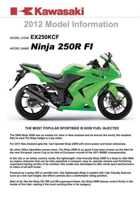 2012 Ninja 250R FI Model Information - Kawasaki New Zealand