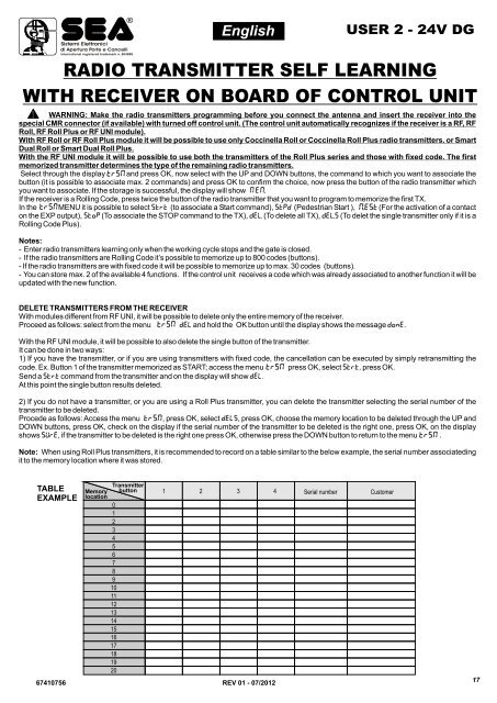 User 2 24V DG Instructions - SEA (UK)