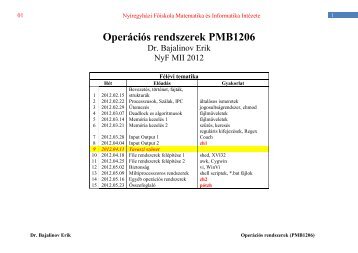 OperÃ¡ciÃ³s rendszerek PMB1206 - NyÃ­regyhÃ¡zi FÅiskola