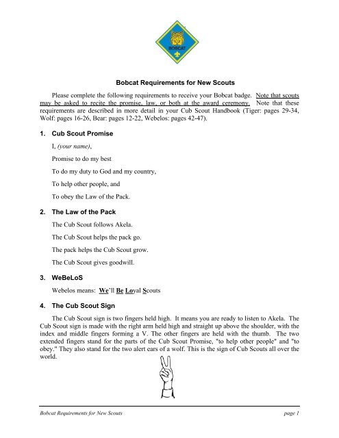 Bobcat Requirements Handout (pdf) - Do Your Best!