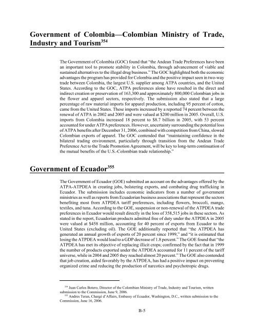 The Impact of the Andean Trade Preference Act Twelfth ... - USITC