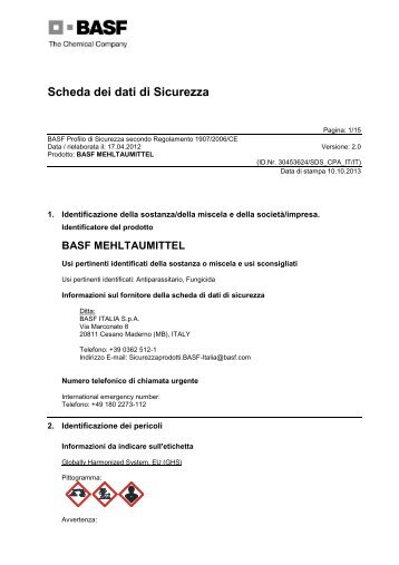 Scheda dei dati di Sicurezza - BASF Italia Divisione Agro