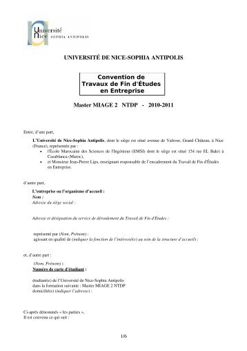 Convention de Travaux de Fin d'Etude en Entreprise - MIAGE Nice ...