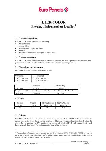 ETER-COLOR Product Information Leaflet