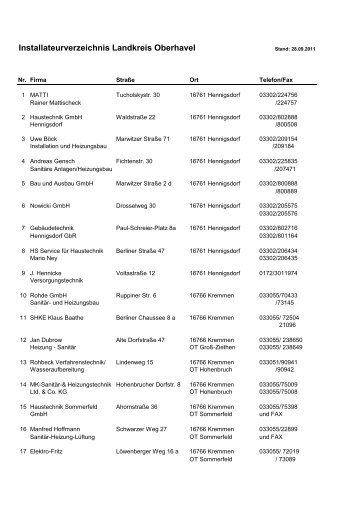 Installateurverzeichnis OHV