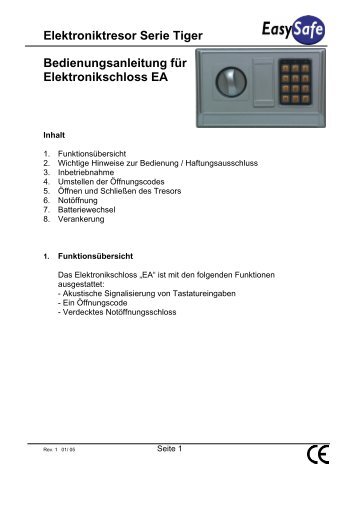 Elektroniktresor Serie Tiger Bedienungsanleitung für ...