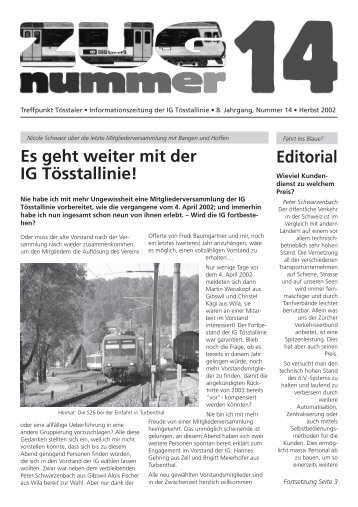 ZUGnummer 14 - IG Tösstallinie