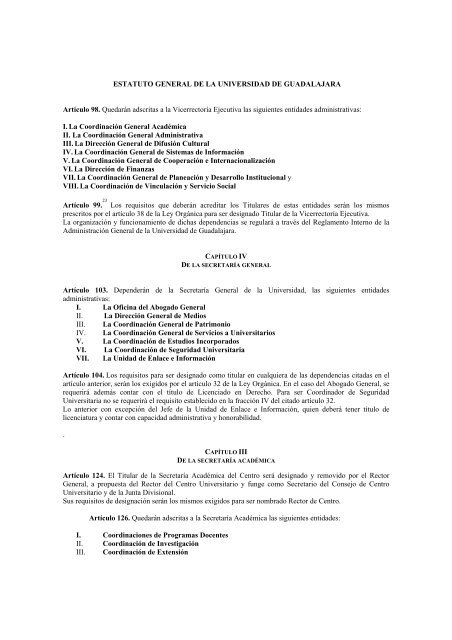 Estatuto General de la Universidad de Guadalajara - Transparencia