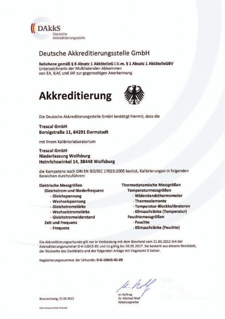 Akkreditierung zum Download - der Trescal GmbH.