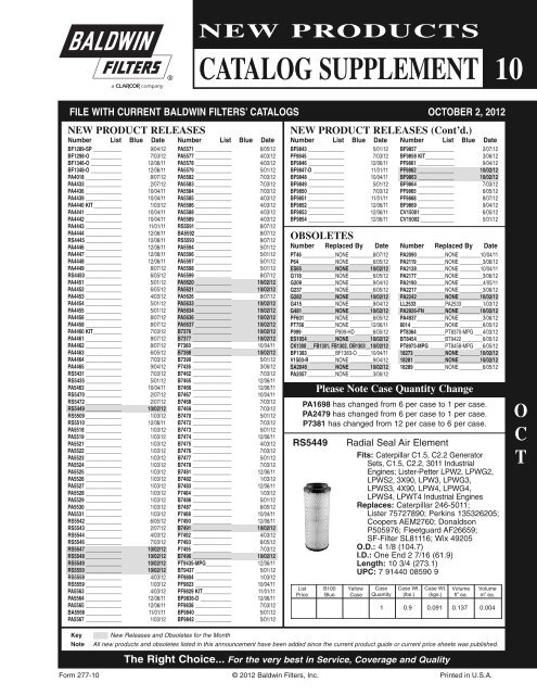New Products Catalog Supplement 10 Baldwin Filters
