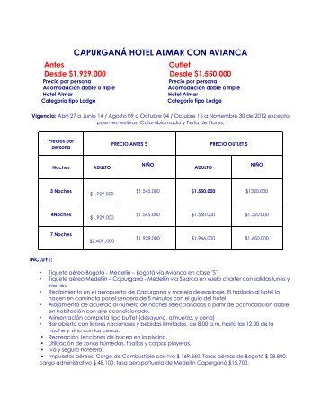 CAPURGANÃ HOTEL ALMAR  CON AVIANCA - home outlet Aviatur ...