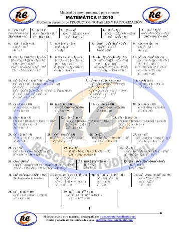 mate 1 prodctos notables y factorizacion 2010 - Rescate Estudiantil