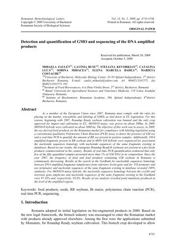 Detection and quantification of GMO and sequencing of ... - Rombio.eu