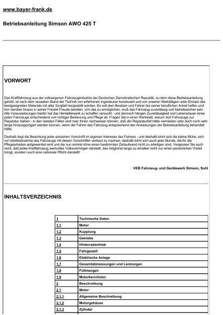 Betriebsanleitung Simson AWO 425 T