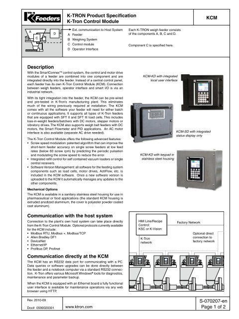 KCM K-TRON Product Specification K-Tron Control Module S ...