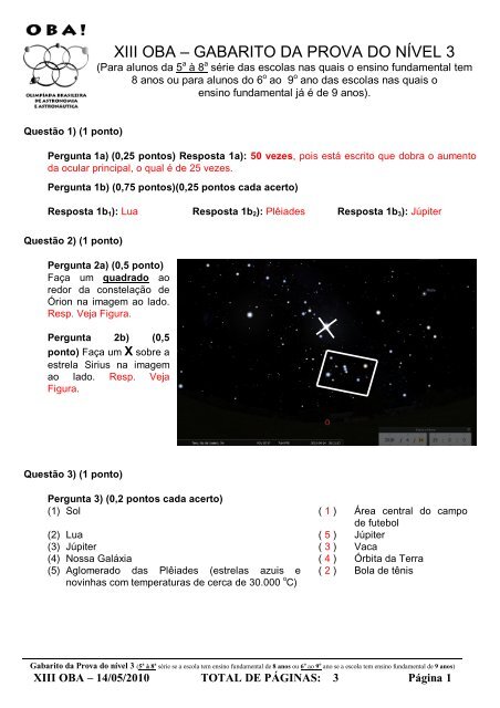 XIII OBA â GABARITO DA PROVA DO NÃVEL 3 - CDCC