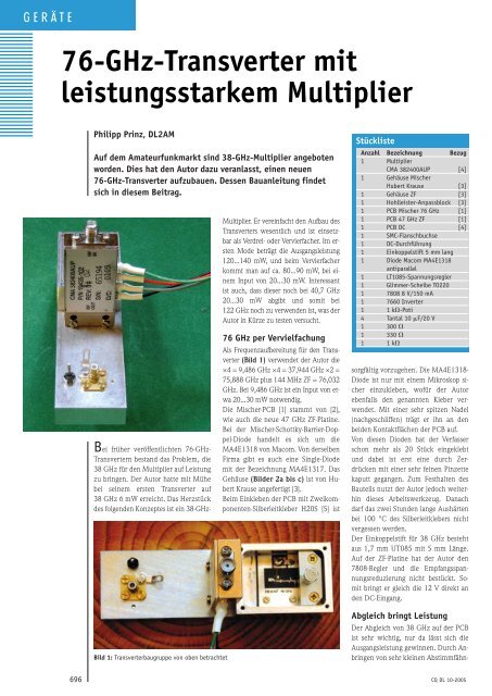 76-GHz-Transverter mit leistungsstarkem Multiplier - DL2AM